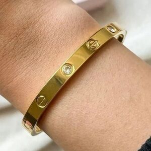 Gold Bangle Bracelet With Stones Stainless Steel Gold Plated